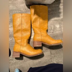 Yellow Leather Knee-High Boots